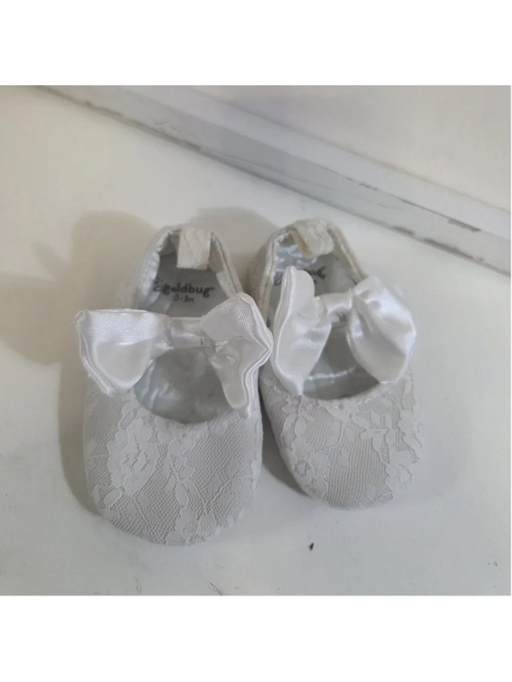 Baby Girl Goldbug Lace Bow Crib Shoes White 0-3m